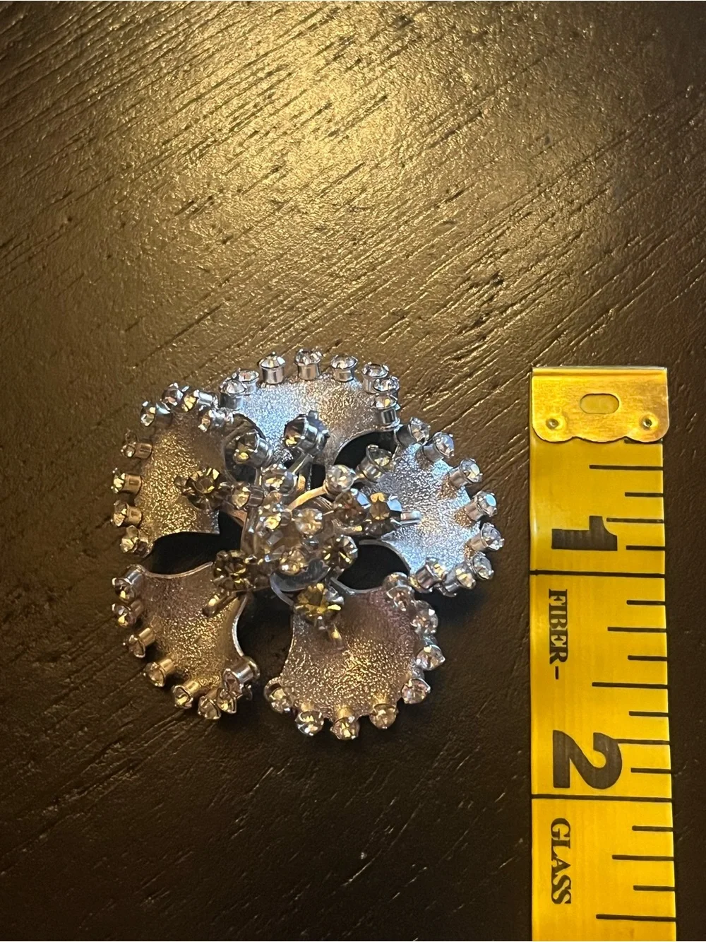 Vintage Silver Tone Crystal Flower Brooch
